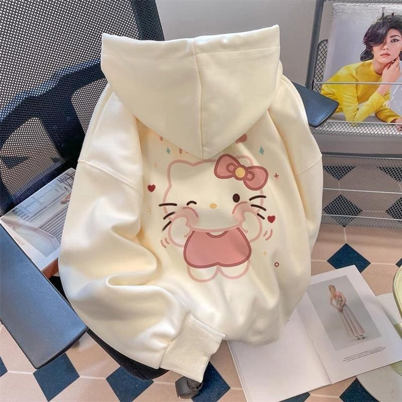 áo khoác hoodie hello kitty,áo hoodie nữ xịn， Áo Khoác Nữ Dễ Thương, Top Women áo khoác  hoodie  pocket ，áo hoodie nữ form rộng 2