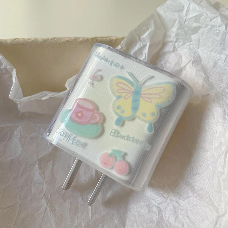 【COD】[Model Terbaru]Pita Pink Charger Protective Case Transparan Anti Folding Protective Case Cocok untuk IP