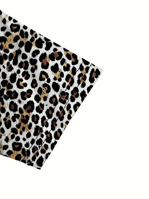 Men's Leopard Print Short Sleeve Tee & Shorts Set, Regular Fit Casual Round Neck T-shirt & Shorts, Men's Two-piece Outfits for All Seasons, Streetwear 2