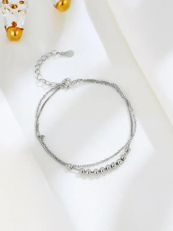 S925 Sterling Silver Simple Double-layer Beaded Bracelet, Fashionable Jewelry for Women & Girls, Trendy All-match & Exquisite Jewelry for Birthday Gift 6