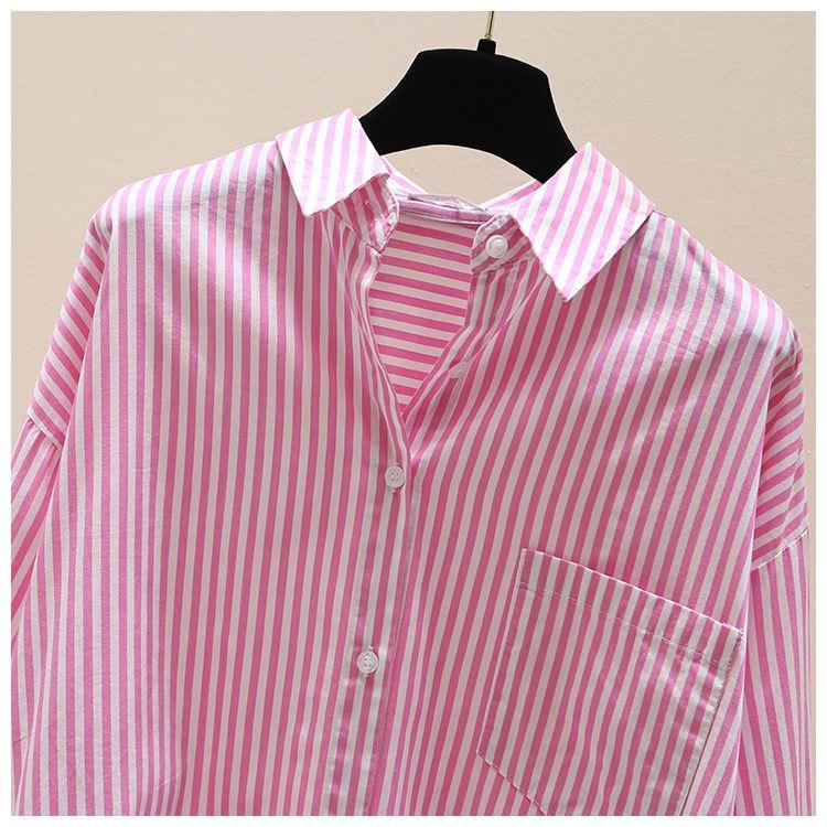 Product Introduction of [Frsud] pure cotton striped printed shirt, women's loose, long sleeve, simple casual style, half-length cardigan shirt, suitable for women, new in 2024 XL [211rx royal blue] blouse & shirt 24