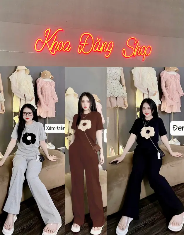 SET BỘ THUN GÂN ÁO CỔ TRÒN THÊU HOA,QUẦN ỐNG SUÔNG-DÀNH CHO MỌI HOẠT ĐỘNG 0
