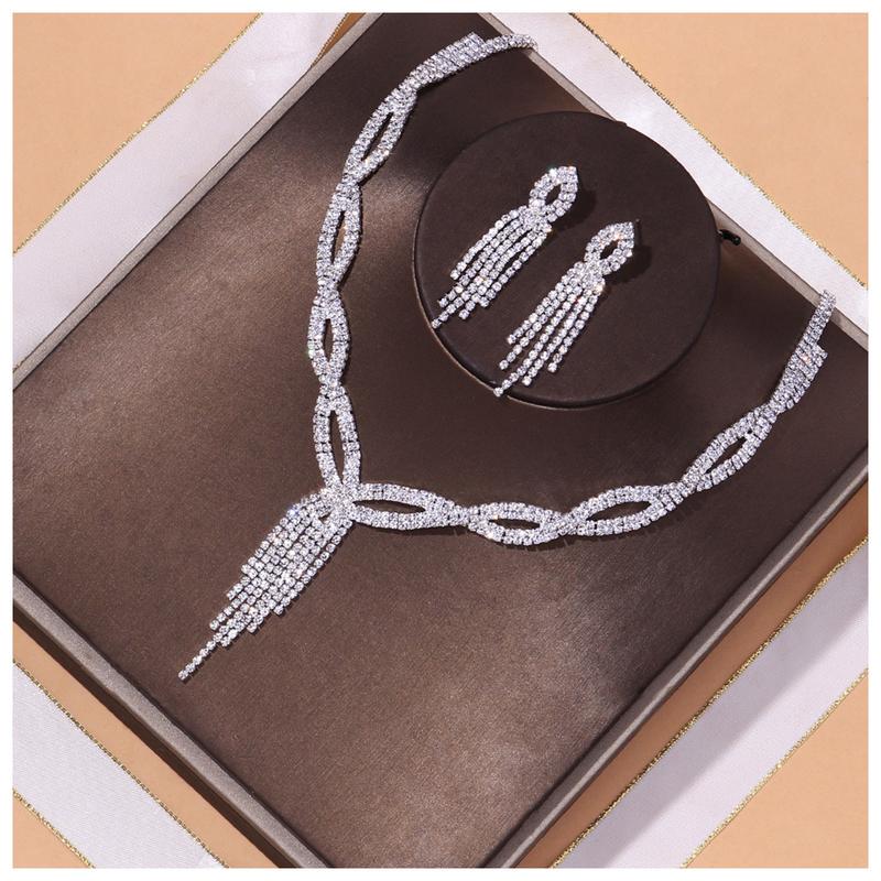Bộ Bông Tai Vòng Cổ Đính Đính Đá, Màu Bạc, Đính Đá Lấp Lánh, Phong Cách Nghệ Thuật, Thích Hợp Làm Quà Tặng Ngày Lễ Tình Nhân Và Giáng Sinh 3