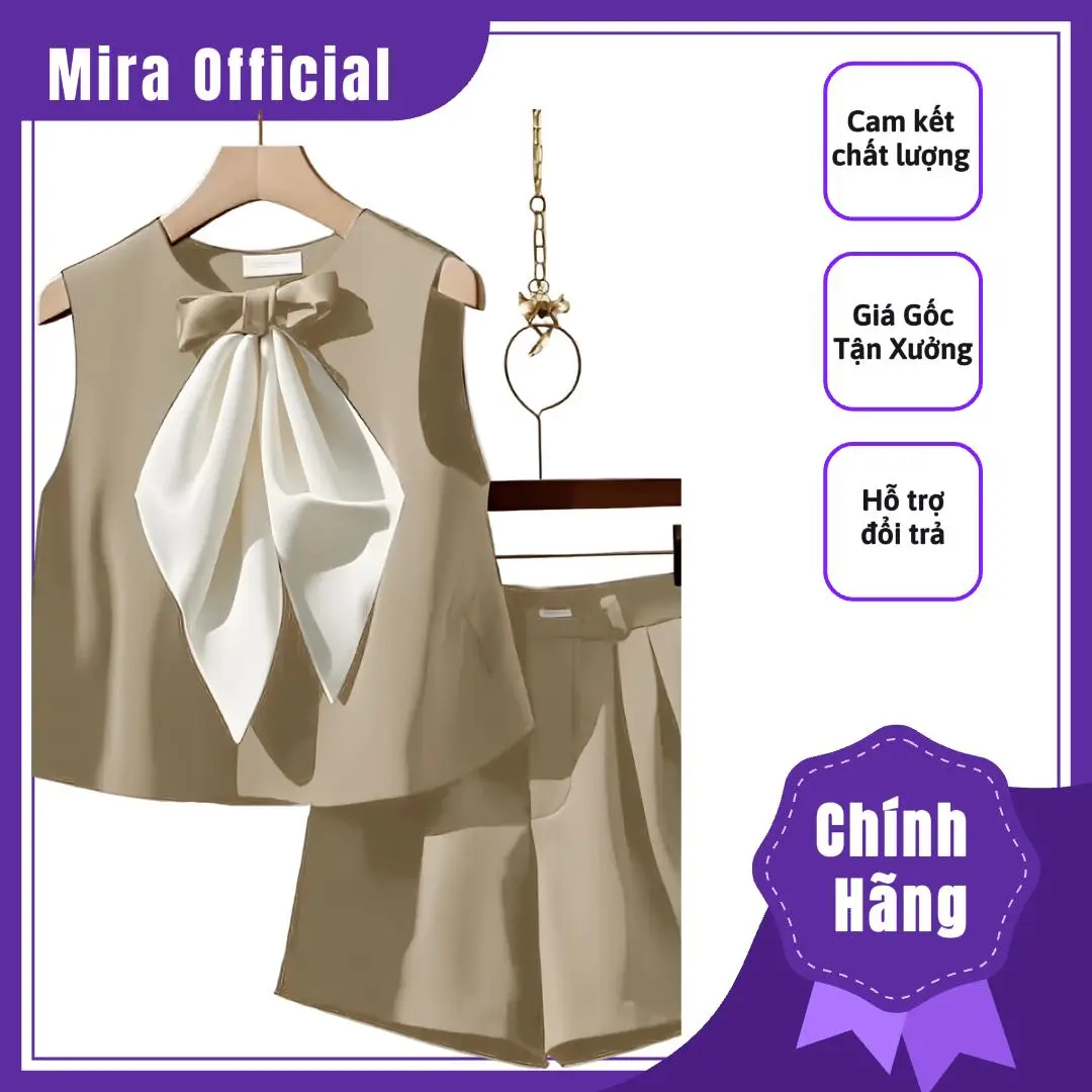 Bộ áo nơ sát cánh có nơ kèm quần giả váy thời trang thoáng mát kem top women Voi Polo sét  đồ đồ  bộ set  daxinh