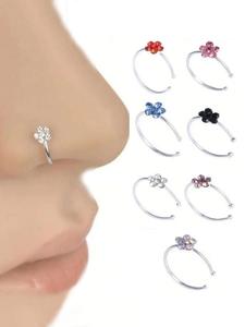 Cute Rhinestone Decorated Flower Design Nose Studs, Fashionable Non-piercing Nose Ring for Women & Girls, Fashion Body Jewelry for Party, Daily Clothing Decor, Trendy All-match & Exquisite Jewelry for Birthday Gift