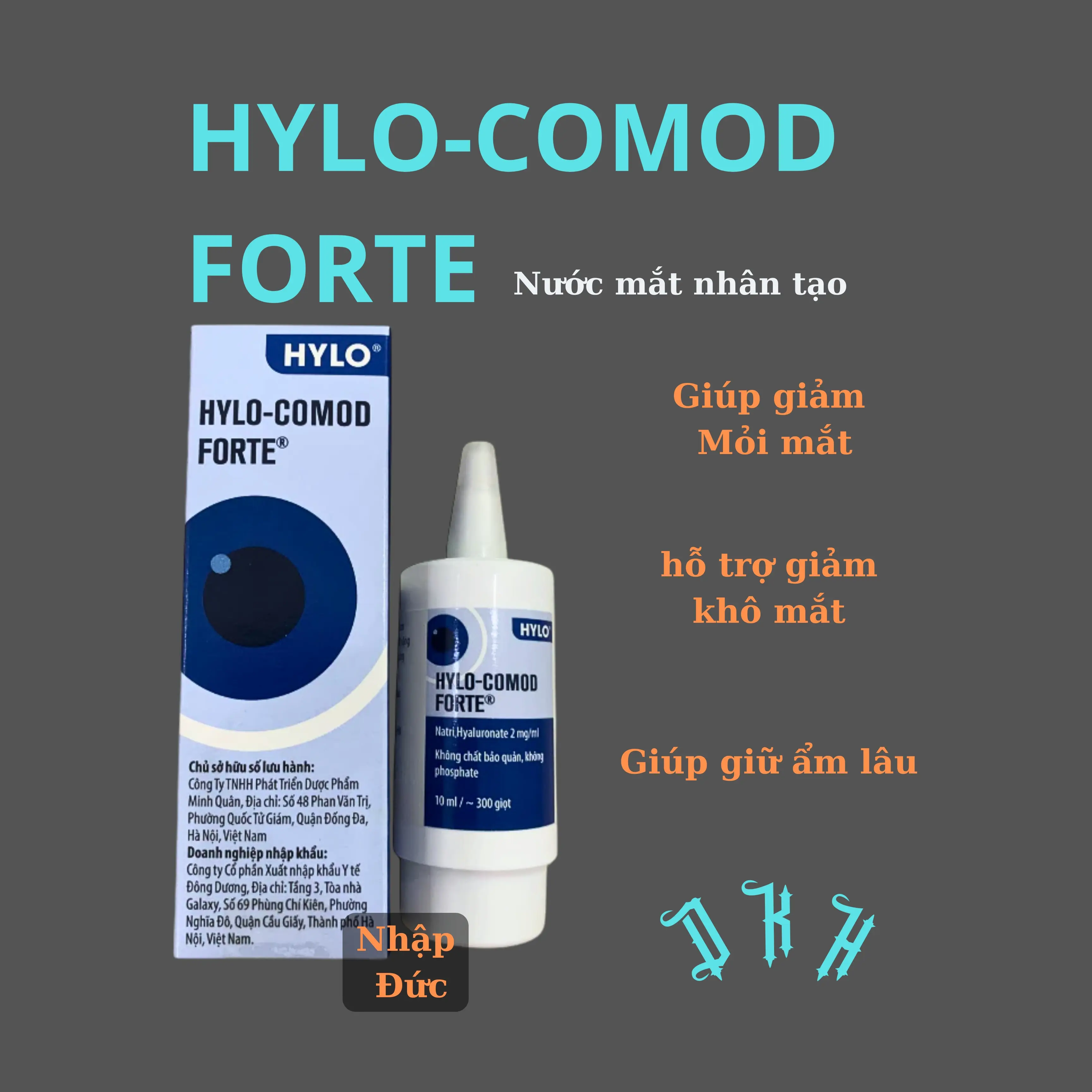 nước mắt nhân tạo HYLO-COMOD FORTE  0.2% - nhập khẩu Đức, giúp giữ ẩm, giảm mỏi mắt, khô mắt lọ 10ml Lens