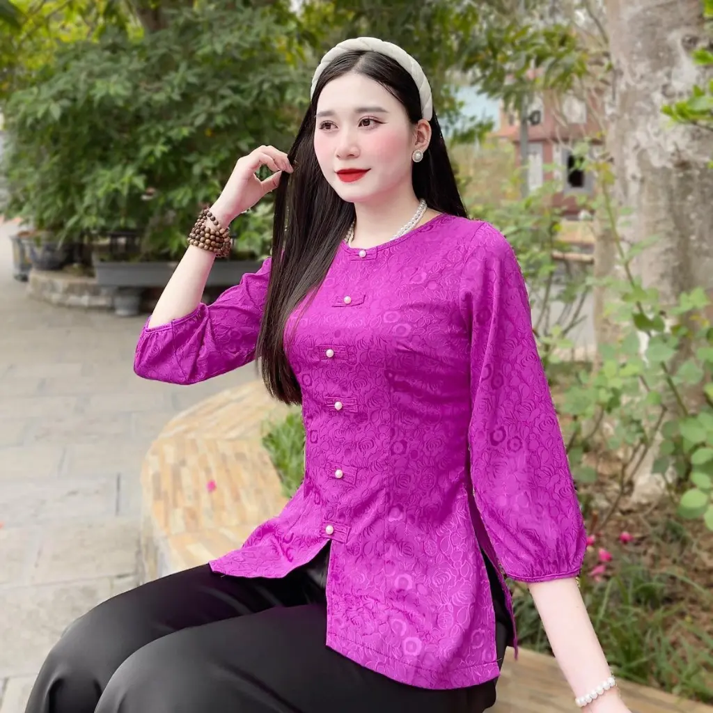 Bộ đi chùa cao cấp    Pháp phục Phương Linh vải lụa gấm hàng châu phong cách trang nhã mã pl0029 Nữ Women Áo Jacket Voi