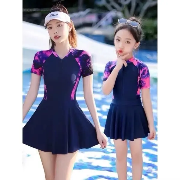 ( Có size Lớn )Đồ Bơi Bé gái  Váy Liền .Chống nắng co giản nhiều size .Ngắn Tay pha Tím Mẫu hót2025 4