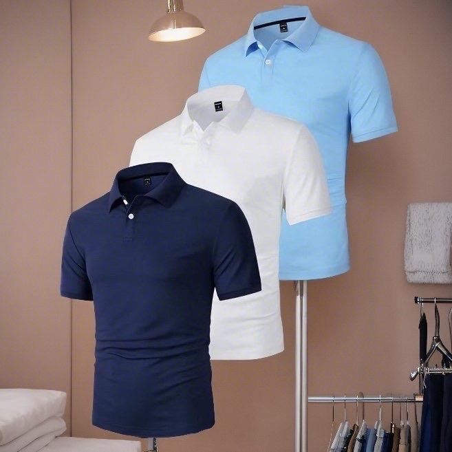 COMBO 3 Áo XANH ĐEN/ TRẮNG/ XANH NGỌC - Áo Polo Nam Trơn Vải Thun Cá Sấu Cao Cấp HABILL - Top Menswear Shirt Nhung Ngắn Tay