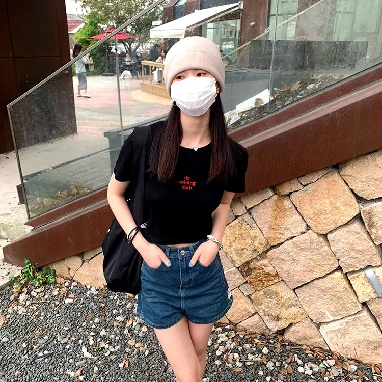 Áo Thun Mùa Hè, Phong Cách Hàn Quốc, Bó Sát, Dễ Phối Đồ, Thiết Kế Đơn Giản, Phong Cách Cô Gái Nóng Bỏng, Có In Chữ, ngắn Tay, Dành Cho Nữ, Hợp Xu hướng 6