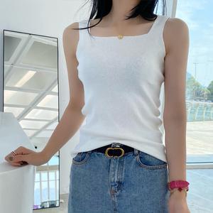 เสื้อกั๊กผ้าไหมน้ำแข็ง ฤดูร้อน ใหม่ สำหรับผู้หญิง สไตล์เกาหลี เสื้อแจ๊กเก็ตคอวี สามารถสวมใส่ด้านในได้ คนดังทางอินเทอร์เน็ต คอเหลี่ยม เสื้อชั้นในสีพื้น