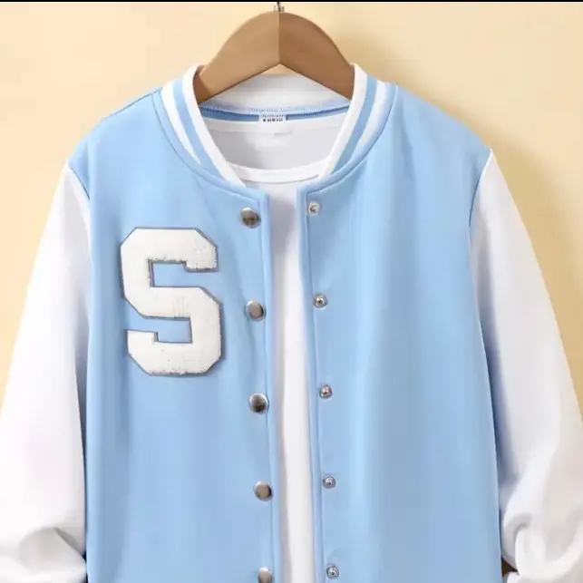 Varsity Anak INISIAL S Jaket Baseball Korean Fleece Unisex 2-18 Abu Biru 1
