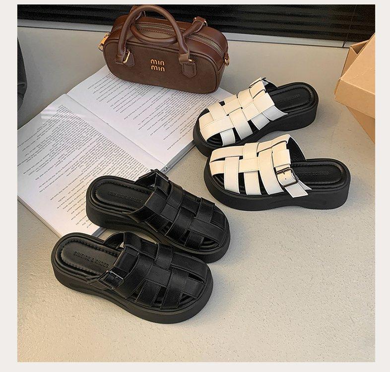 Product Introduction of Thick Sole Closed Toe Woven Half Slippers for Women 2025 Summer New Comfortable Lightweight Slip-On Casual One-Word Slippers 26