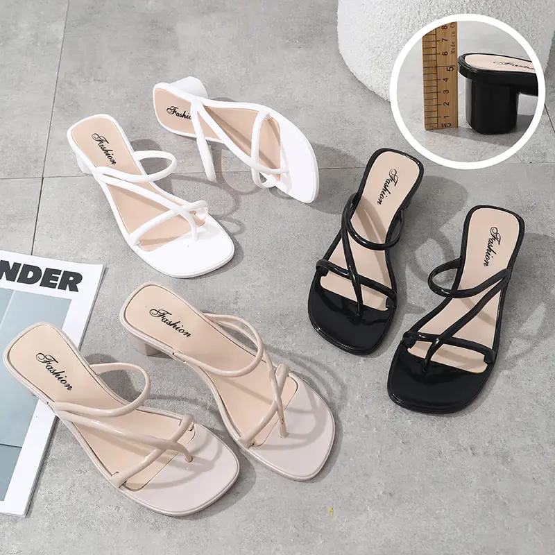 【cod】CICI sandals women's middle heel versatile summer new Internet celebrity fashion temperament slippers gentle fairy style slippers