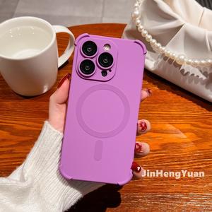 Silicone Magnetic Casing with Lens Film Protective Case for Iphone 14 13 12 Pro Max Fall Prevention Soft Cover