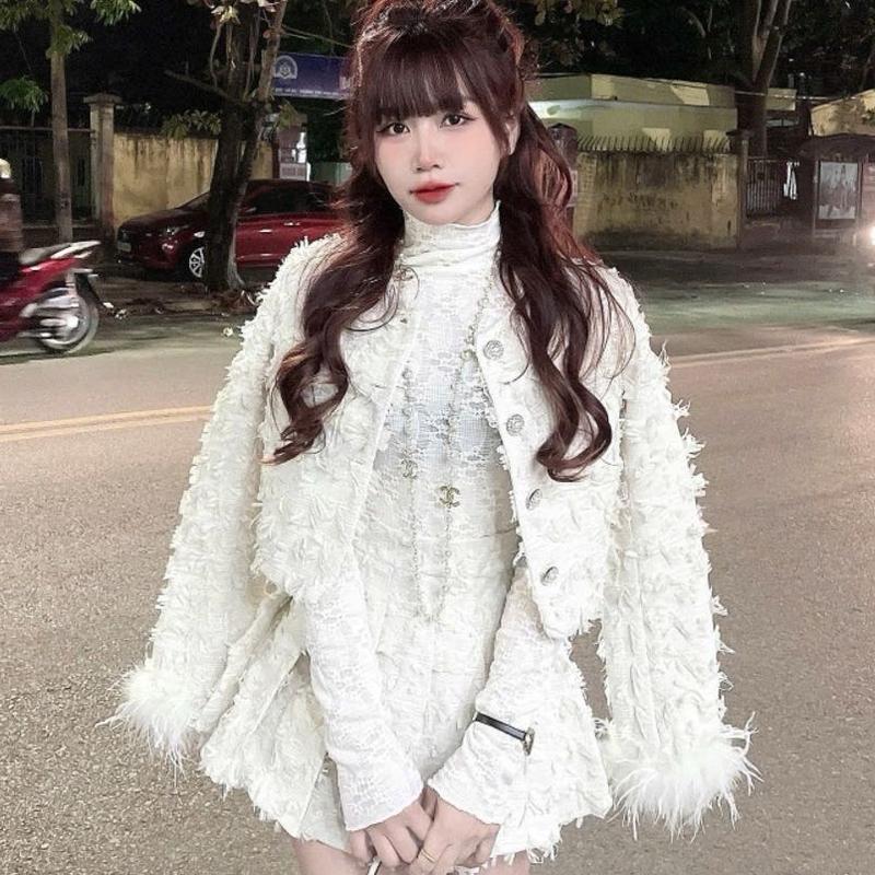  Set váy áo dạ tay lông + chân váy xếp ly dạ dáng ngắn NQ464 Nữ 