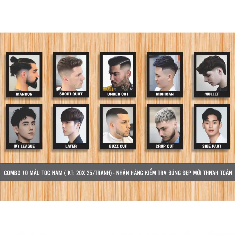 COMBO TRANH TÓC NAM 20X25CM, Bộ tranh Fomex dán tường barber decor, tặng kèm băng dính