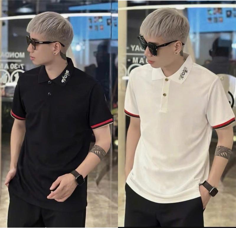 Áo POLO nam thêu ong dệt viền tay vải thoáng mát màu trắng đen cơ bản sang trọng -BUNZ STORE Menswear Unisex có cổ Cộc Tay Tay Ngắn
