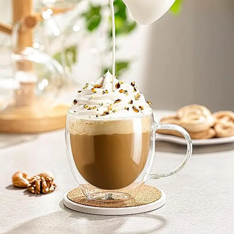Double Wall Insulated Glass Coffee Mug, 2/4pcs Clear Glass Coffee Cup, Drinking Cup for Lattes, Cappuccino, American Tea, Milk Beverage, Best Gifts