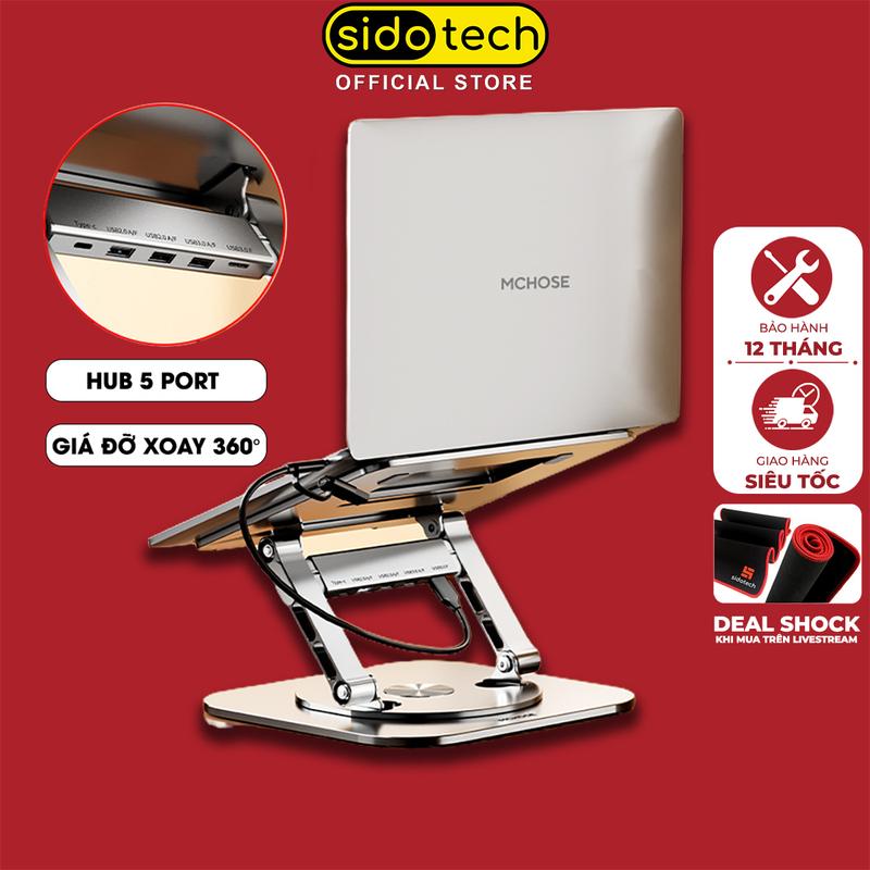 Giá đỡ laptop xoay 360 kèm hub Type C USB 3.0 SIDOTECH 928 cho macbook ipad tản nhiệt nhanh kệ kim loại công thái học