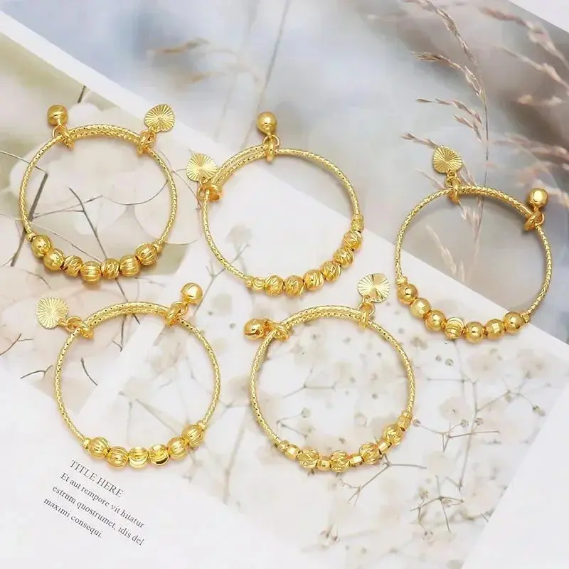 2024 NEW Baby Bell Bangles and Bracelets Push And Pull for Kids Jewelry Cassical Style Pure Gold Color No Lead and Nickel