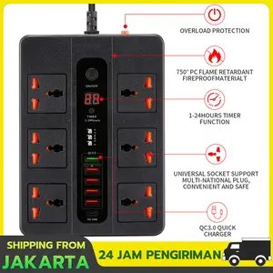 6 Outlet Power Strip Surge Protector Multiprise Smart Home 2 Meter Extension Electrical Socket with PD3.0 QC3.0 6 USB Port