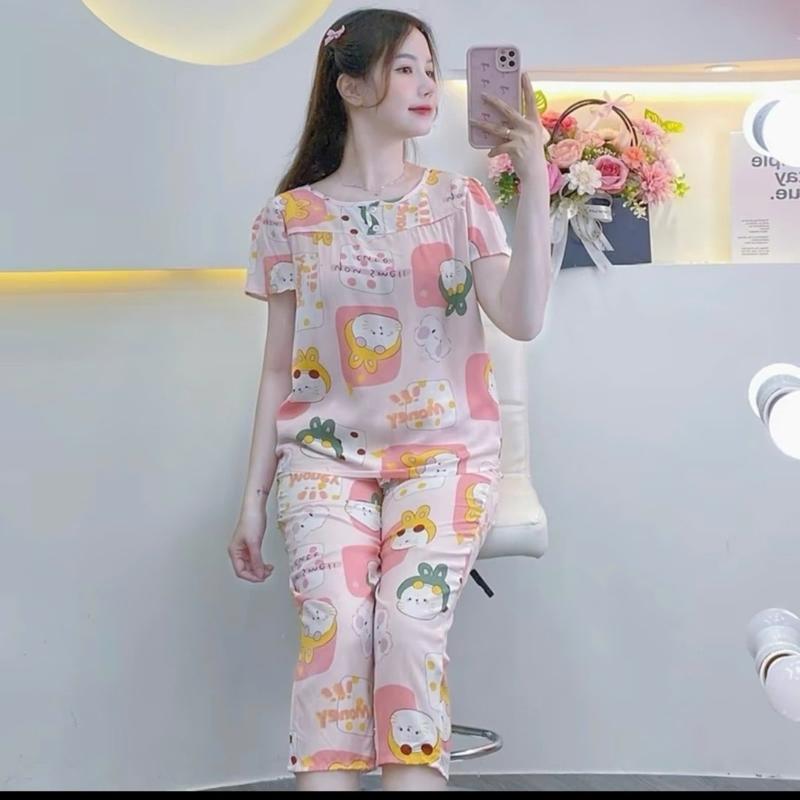 KA77 - Size 3XL (75-80kg) Đồ Bộ Tole Lanh Nữ Áo Tay Ngắn Cổ Tròn 2 Nút Quần 9 Tấc Top 7