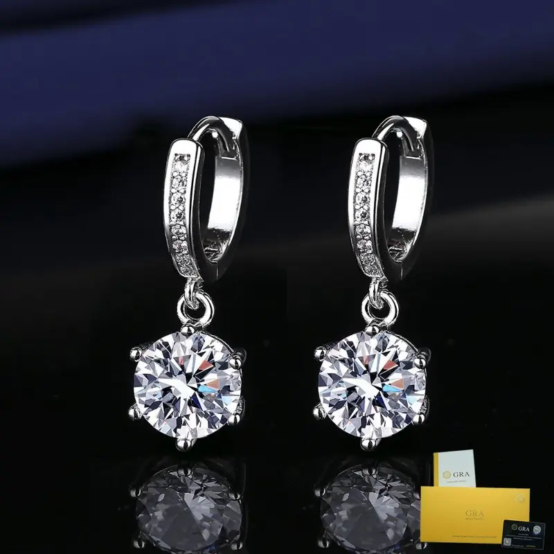 Hoa Tai Moissanite, Phong Cách Cổ Điển, 2 Karat, Thanh Lịch Và Đơn Giản, Hoa Tai Thả Màu Trắng, Hoa Tai, Có Giấy Chứng Nhận Gra