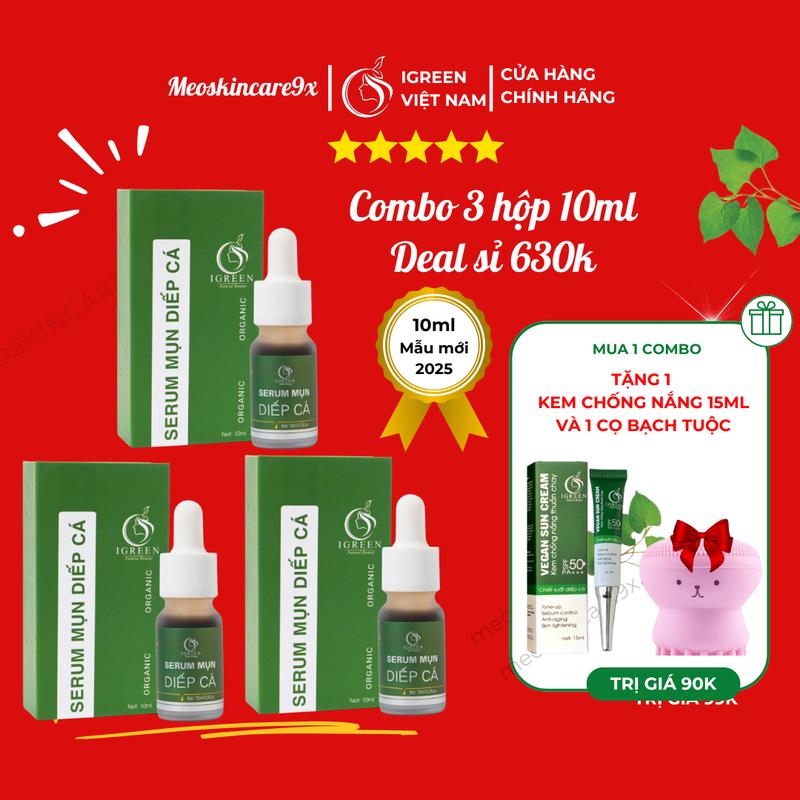   SỈ 3 SP  Combo 3 set serum 10ml serum diếp cá igreen bay m.ụn thâm cho da dầu không chứa cồn không chứa paraben dành cho các loại da meoskicnare9x 