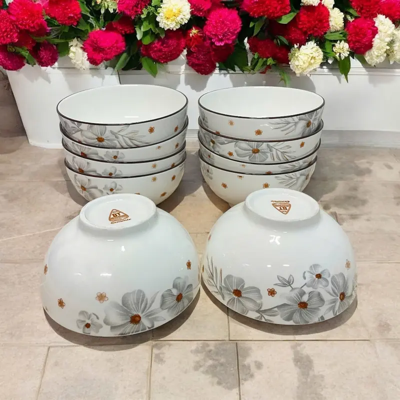 Bộ 10 Chén Sứ Ăn Cơm Họa Tiết Bông Hoa Dừa Trắng Đường Kính 11.5Cm, Bát Sứ Chén Sứ - Phương Trang 3
