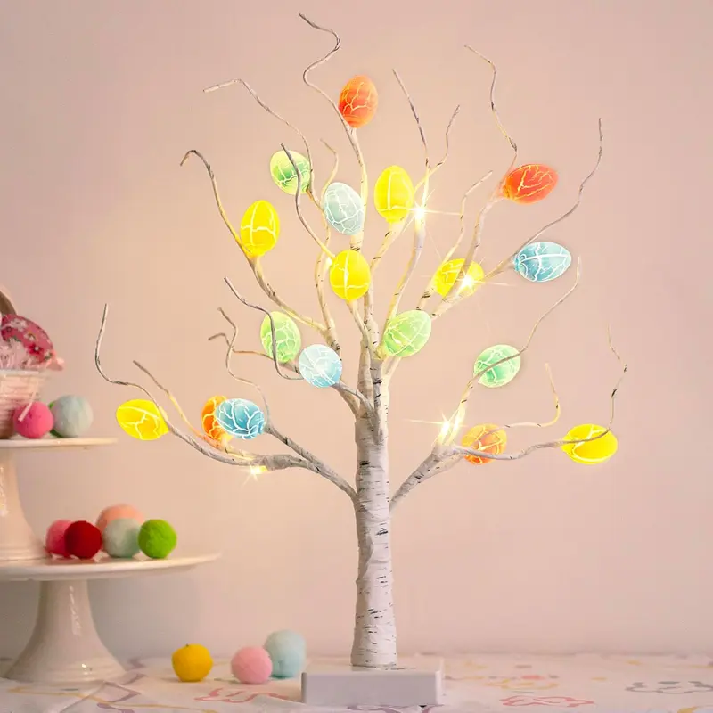 LED Egg Tree Shaped Decorative Light, 1 Count Battery/USB Powered Easter Egg Tree Light with Timer, Decorative Light for Home Party Festival 0