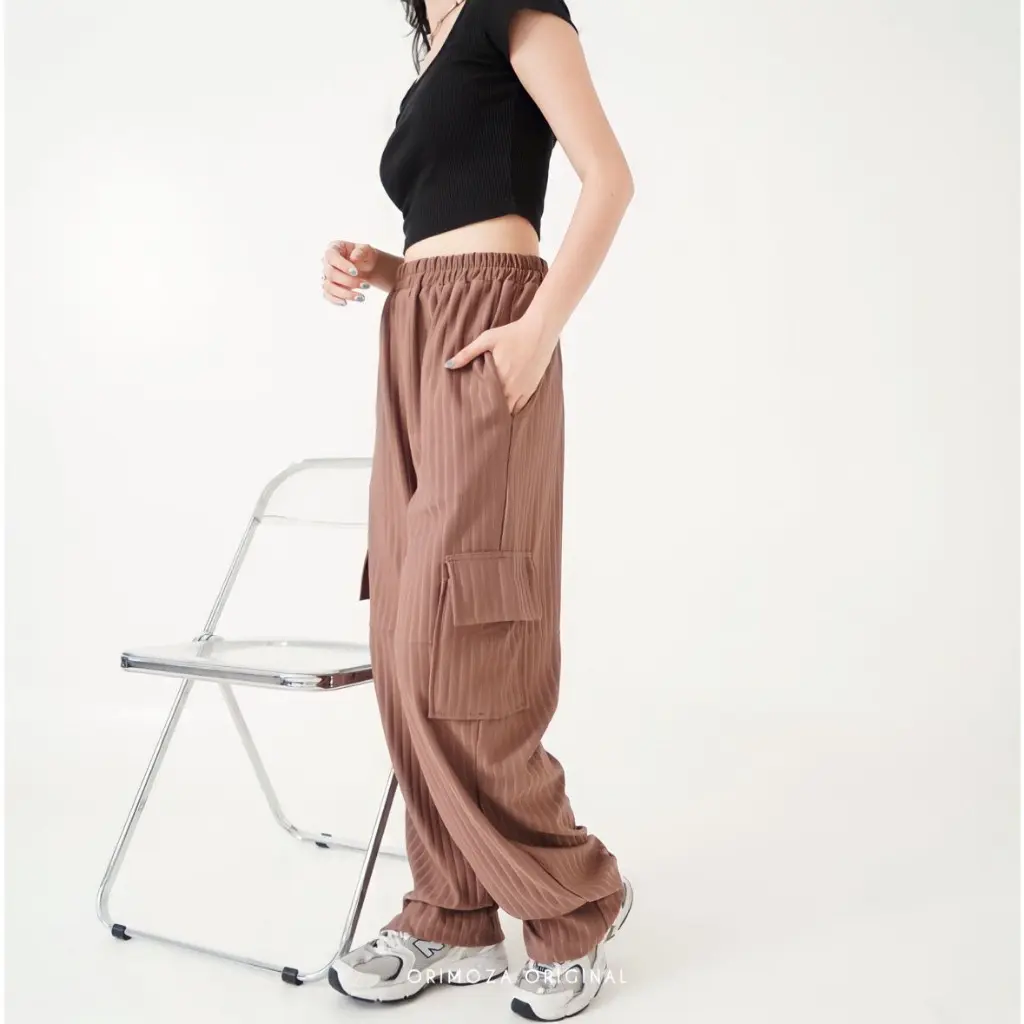 PROMO KULOT CARGO AZORA HORNET KNIT LOOSE PANTS HIGHWAIST Azhaf collection