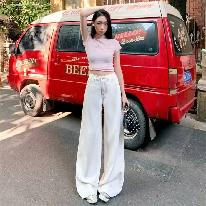 Quần Jeans Nữ TRẮNG ỐNG LOE Form Rộng Dài 103cm Ống Rộng 31cm Chùm Phủ Chân Q7767(ảnh thật shop chụp) - NgocDiepVuSTORE