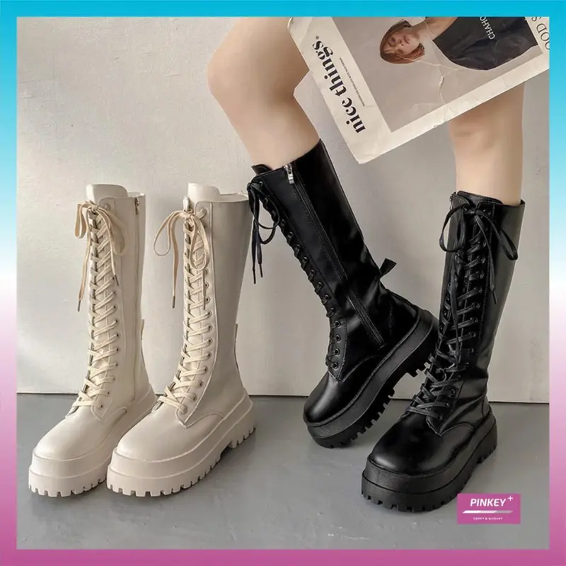 PINKEY P052 Sepatu Boots Wanita Sepatu Martin Tinggi Sebetis Shoes 0