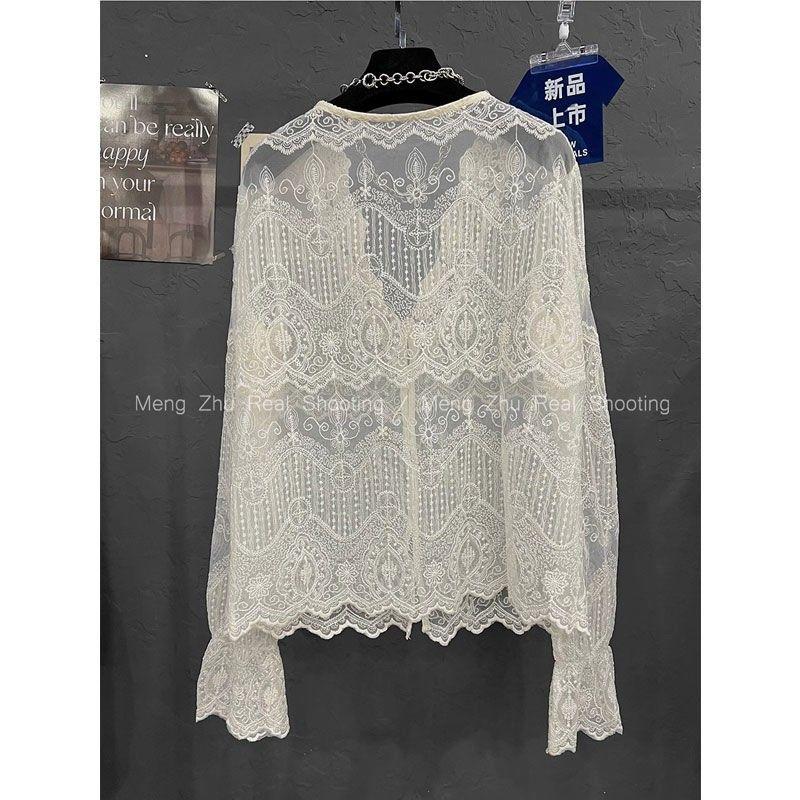 Áo Cardigan Phong Cách Châu Âu, Cao Cấp, Hàng Mới Về 2025, Cổ Chữ V, Chắp Vá Ren khoét Móc, Áo Khoác Sơ Mi, Dành Cho Nữ, Áo Cánh Mùa Đông Women Top 2