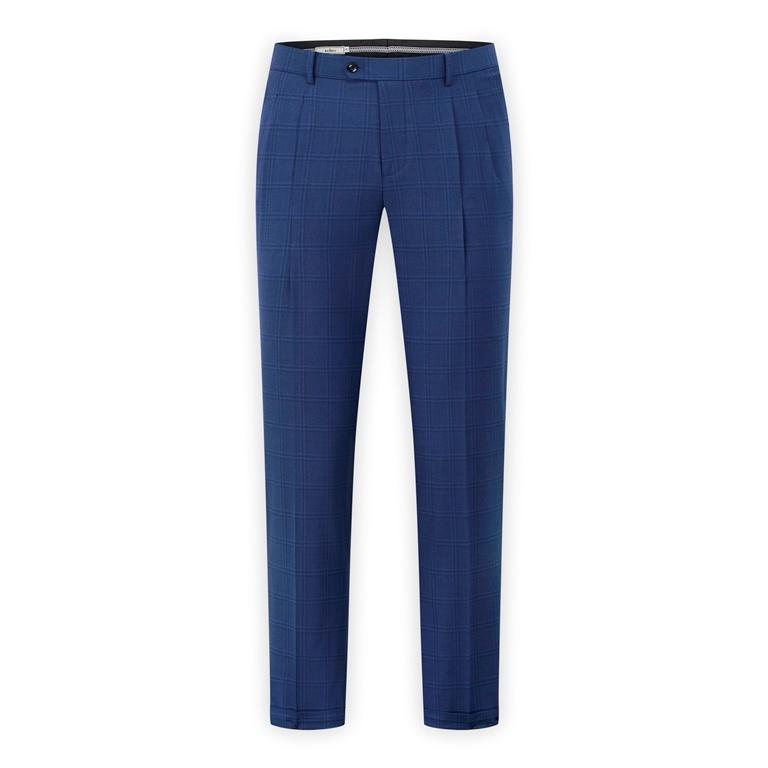 REMMY QVQ548 Quần cạp cao 4cm xanh kẻ ô vuông xanh đen Nam Menswear Pants Lưng Cao