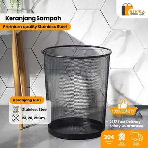 BINSA - Tempat Sampah Jaring Stainless Tebal Keranjang Sampah Hitam Rumah Minimalis MH04