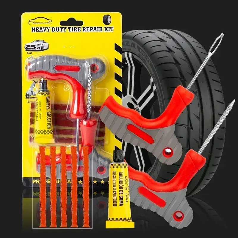 Car Tire Repair Tool Kit with Rubber Strips Tubeless Tyre Puncture ...
