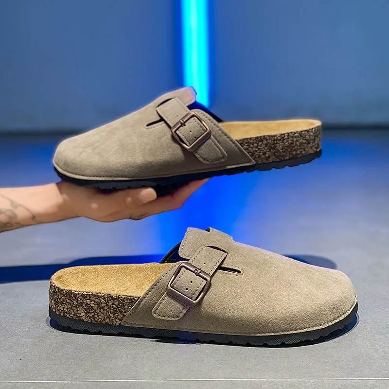Half Slippers Men's I Slip-on Cork Couple Boken Sandals plus Size Office Leisure Pump Sandals
