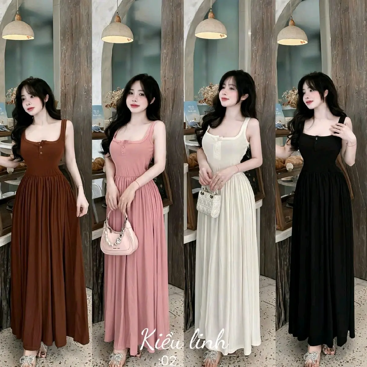 Đầm thun nhấn eo xếp ly dáng dài, free size cho nữ - Women