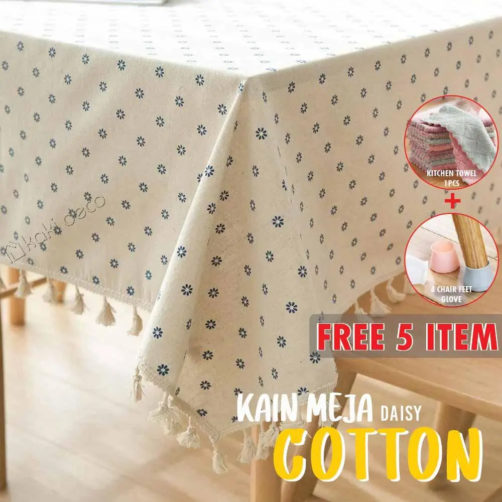 2025 round Table Full of Printed Little Daisy Tablecloth Small Fresh Idyllic Tablecloth Household Tassel Lace Tablecloth Children's Book Tablecloth