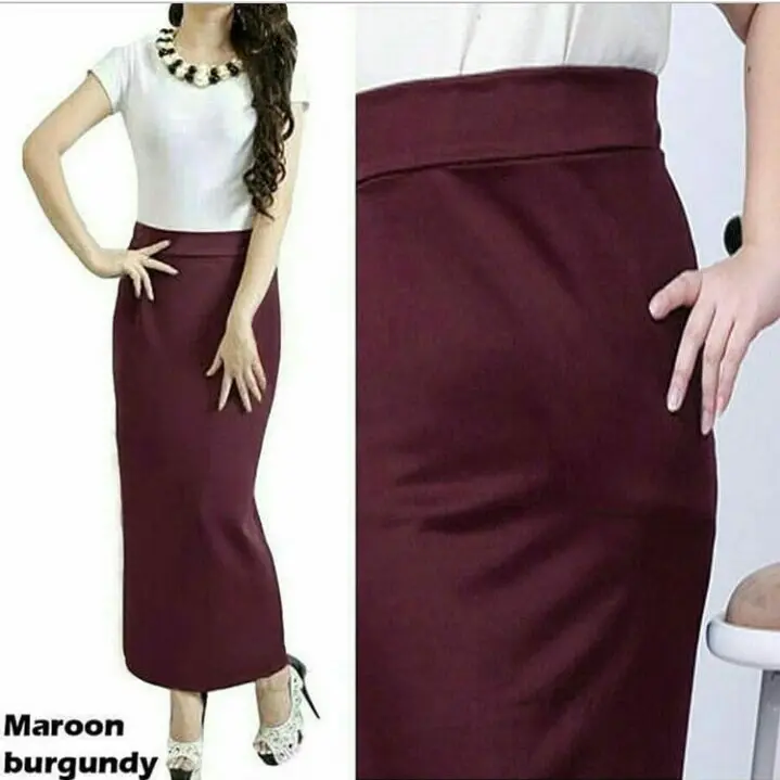 Rok Span Scuba  Wanita Panjang Muslim Dewasa  Bawahan Hitam Katun Casual Basic Shirts & Blouses 4