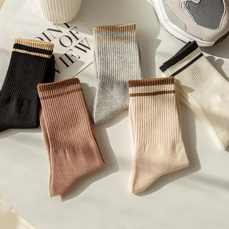 Product Introduction of 2Pair New Fashion Socks Solid Color Striped Socks Casual  Socks Casual Cotton Comfy Breathable Socks For Women Girls 24