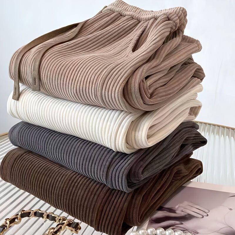 Quần Ống Rộng Nhỏ Chất Liệu Vải Nhung Kẻ, Dành Cho Nữ, Mùa Thu Và Mùa Đông, Lót Lông Cừu, Cao Cấp, Phong Cách Thường Ngày Ống Thẳng, Dây Đuôi Giày Đèn, Quần Vải Nhung Kẻ, Năm 2024