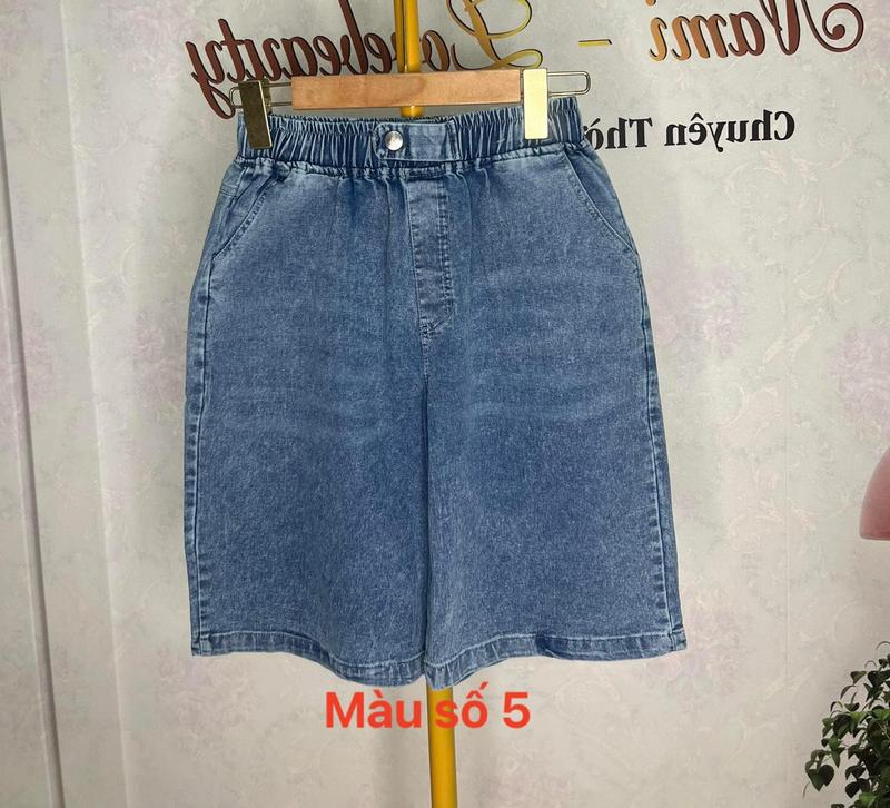 Quần đùi jean  cạp chun co giãn thoải mái Nữ Women Pants Có Túi 2 Bên Kem 5