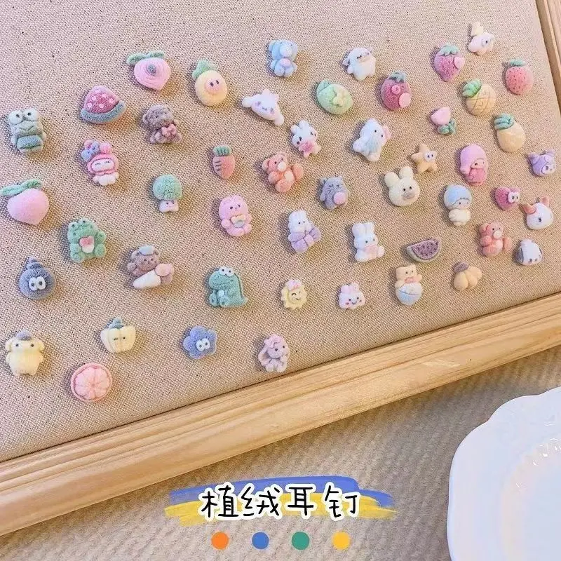 2025925   Silver New Flocking Cartoon TikTok Same Style Ear Studs Female Online Influencer New Sweet Cute Hot Eardrops Earrings