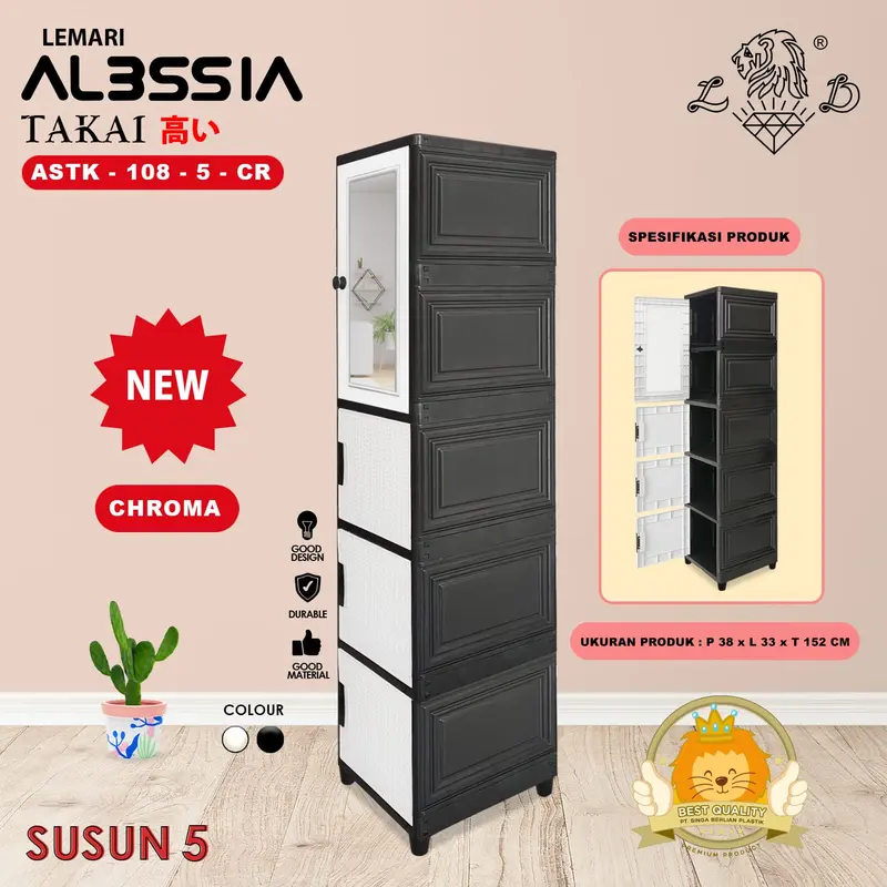 ALESIA TAKAI KACA - Lemari Pakaian Serbaguna/Lemari Kaca/Lemari Plastik Full Rak Motif Rotan Susun 3, 4 dan 5 Furniture 2