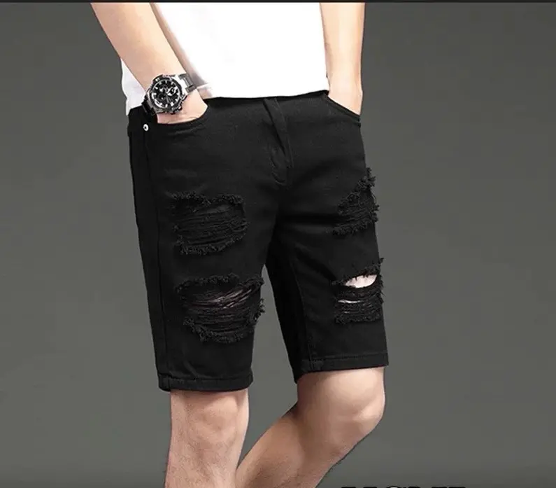QS230 Quần Short Jean Nam Rách 2 Bên- Chất Jean Co Dãn Nhẹ Phối Đồ Phong Cách QS230 Menswear 1