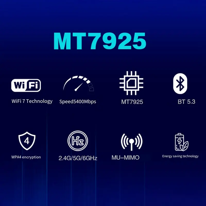 Bộ điều hợp thẻ WiFi MT7925 WIFI 7, 5400Mbps, M.2, Triple Band, 2.4G / 5G / 6G, Bluetooth 5.3, cho Win10 / Win11 Linux 0