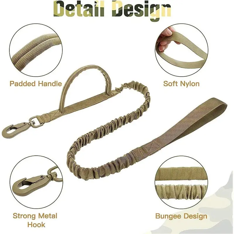 Tactical Dog Leash Collars  Adjustable Nylon Military Dog Collar Leads For Medium Large Dogs German Shepherd Training Hunting 3